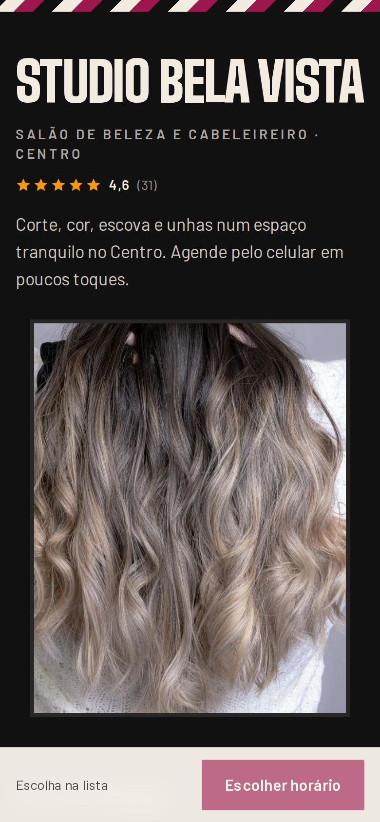 Página de agendamento no tema Placa de barbearia